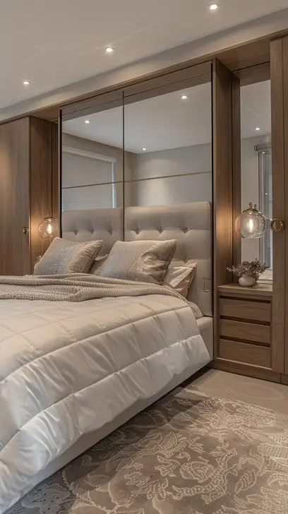 szafa wnękowa z lustrzanymi frontami w sypialni