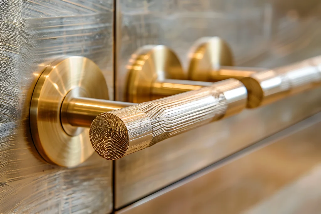 uchwyty mosiężne w kuchni Mocha Mousse