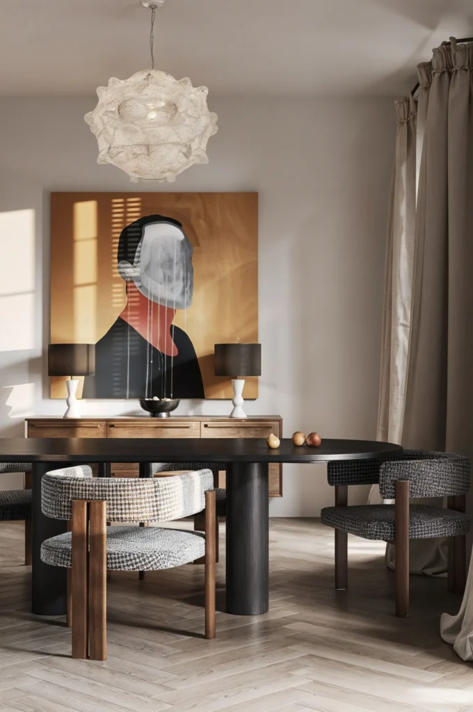 salon stół z krzesłami w kolorach trendy wnętrzarskie 2026