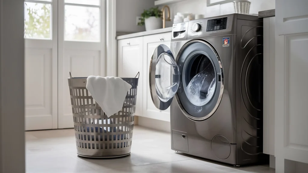 Projekt łazienki zabudowa pralki i suszarki Barbara Kuziomko