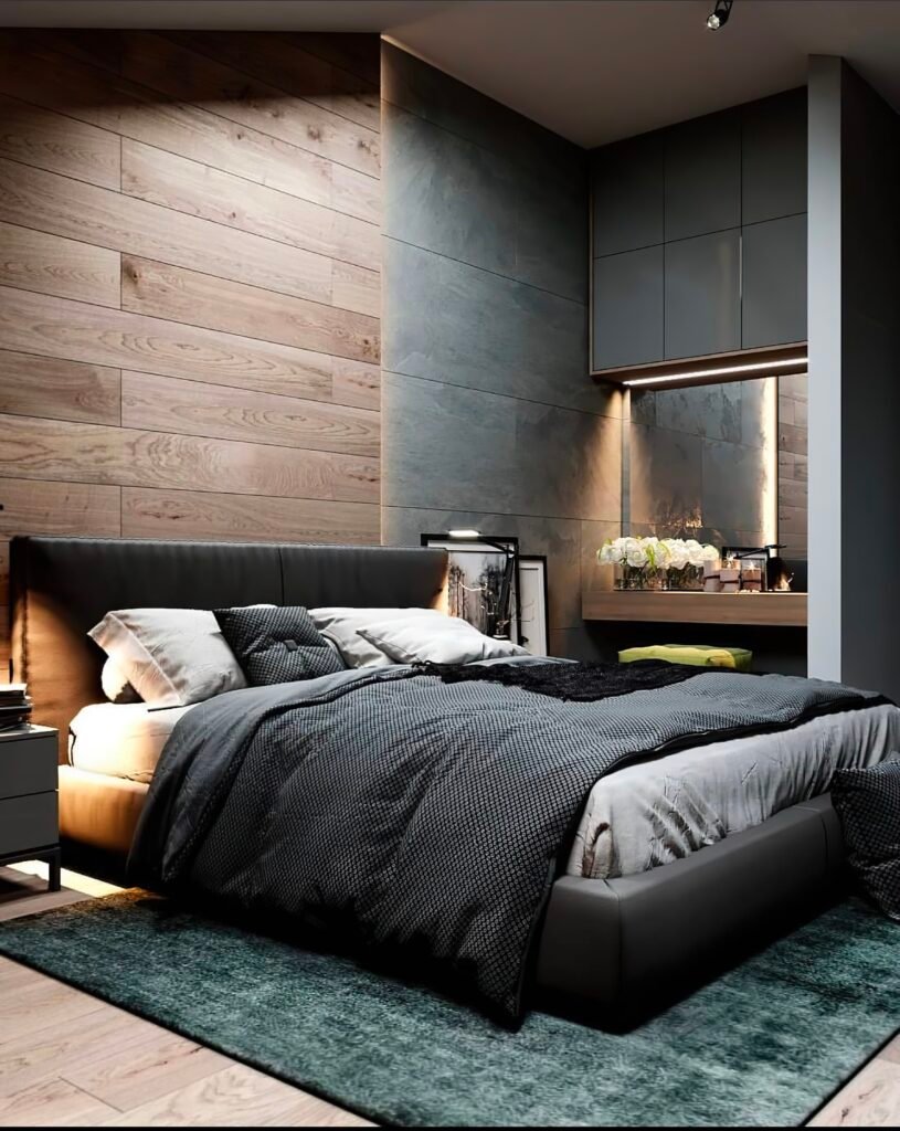 projekt sypialni z szerokim łóżkiem - studio projektowe Wrocław Barbara Kuziomko