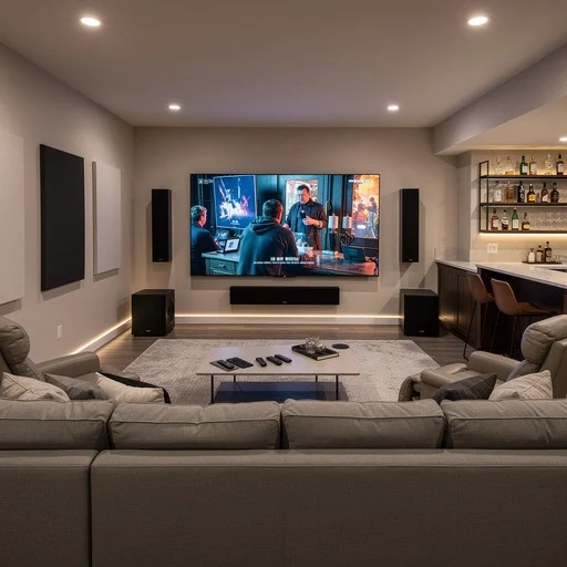 montaż TV na ścianie w dużym salonie - studio projektowe Barbara Kuziomko