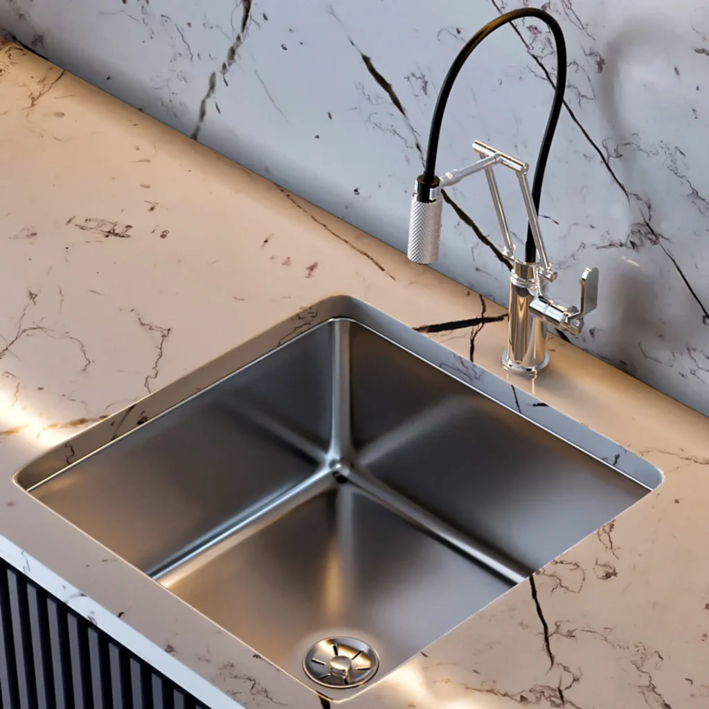 kwadratowy jednokomorowy zlewozmywak stalowy Studio Barbara Kuziomko