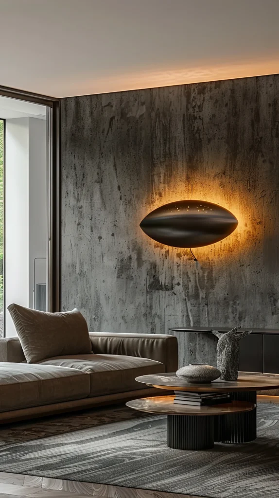 futurystyczna lampa na ścianie w salonie